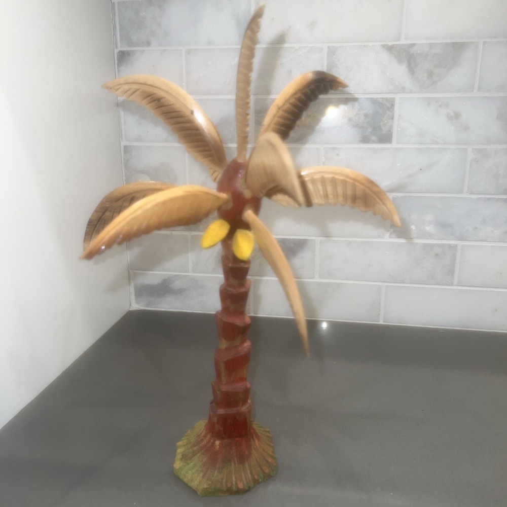 NEW-Wooden Hand Carved Palm Tree Wood Sculpture Nassau, 12" Missing One branch